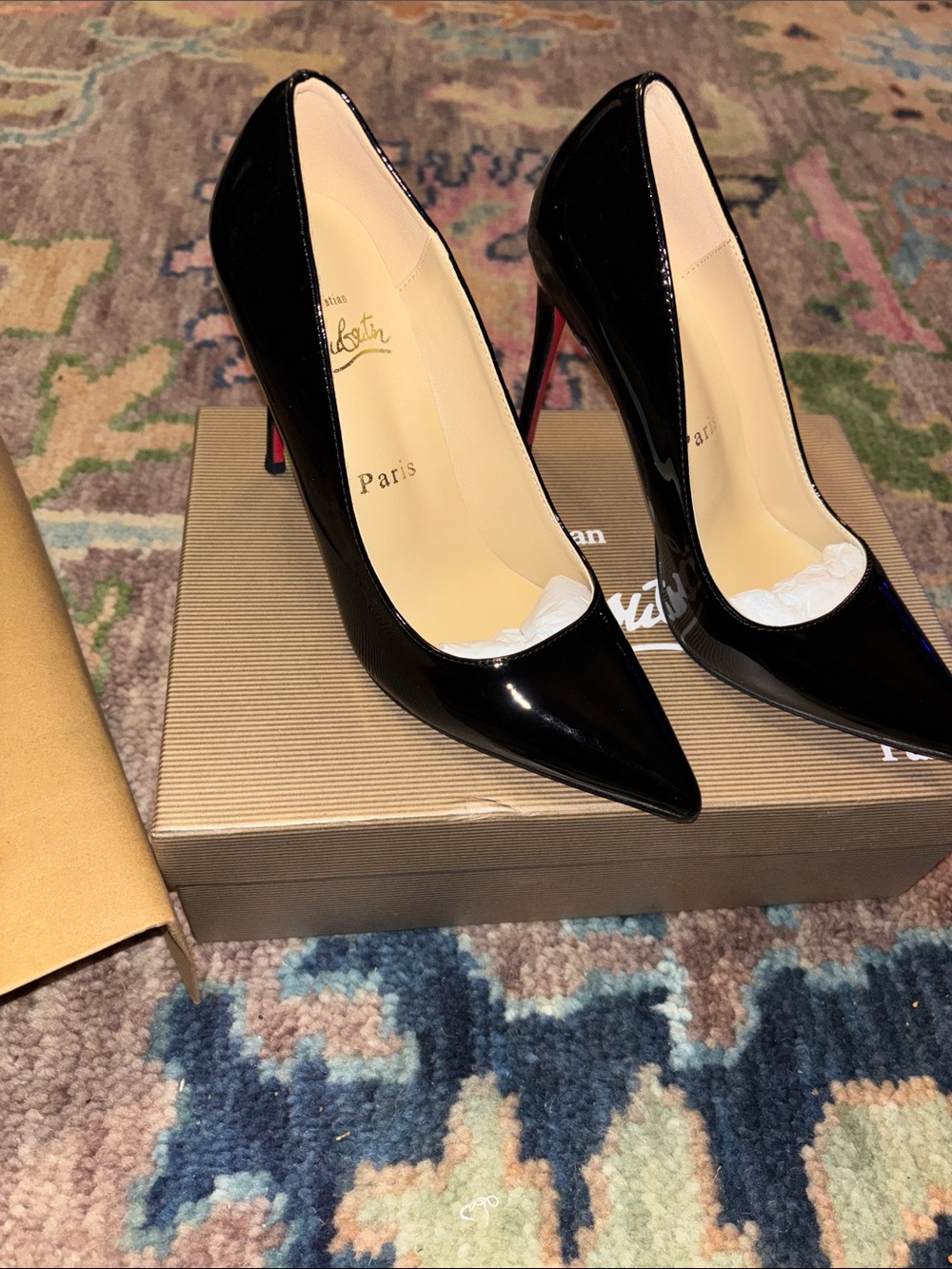 Christian Louboutin Black Patent Pointed Toe Stiletto Pumps - Picture 3 of 6